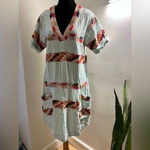 Women’s Pink Chicken boho embroidered dress blue neutral Sz small